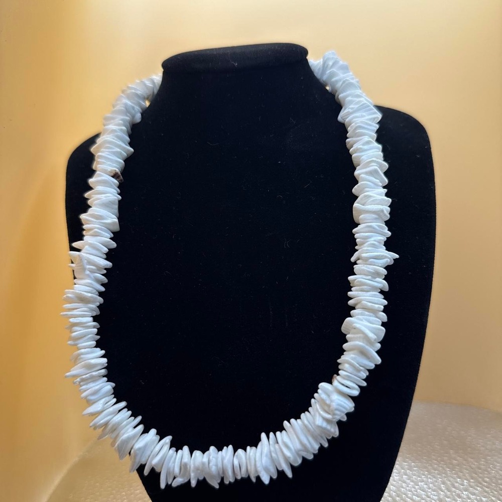 White Shell Chip Necklace 16 Inch Boho Beachy Summer Accessory